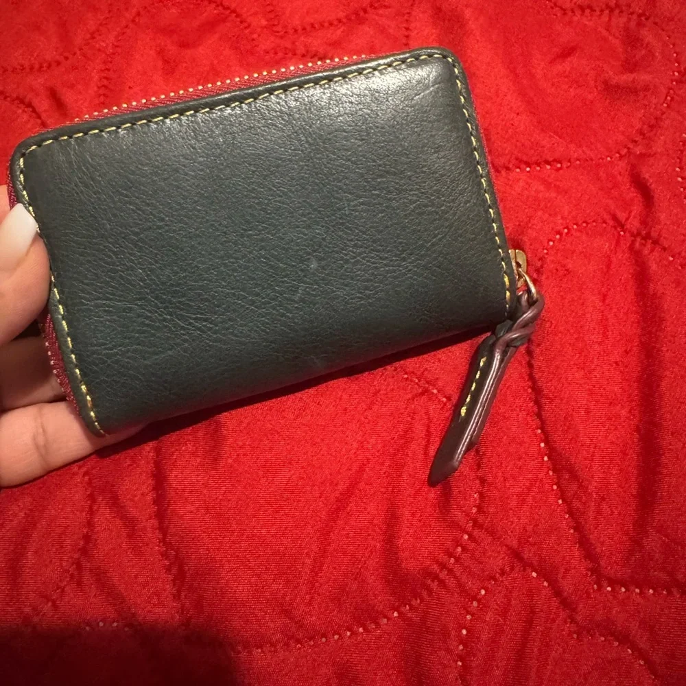 Dooney & Bourke Green and Red Leather Card Holder - Picture 2 of 9